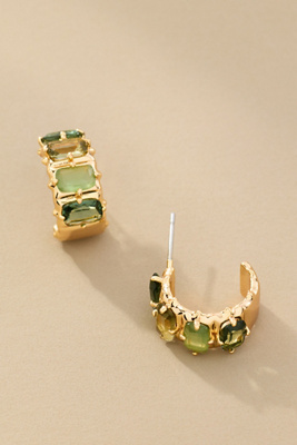 By Anthropologie Crystal Baguette Huggie Hoop Earrings In Green