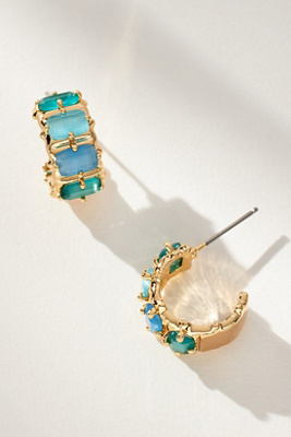 By Anthropologie Crystal Baguette Huggie Hoop Earrings In Blue