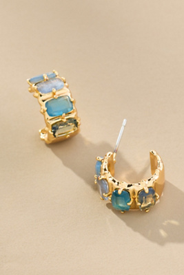 By Anthropologie Crystal Baguette Huggie Hoop Earrings In Gray