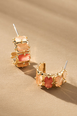 By Anthropologie Crystal Baguette Huggie Hoop Earrings In Orange