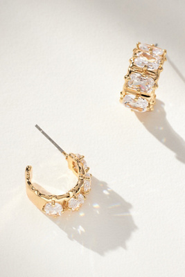 By Anthropologie Crystal Baguette Huggie Hoop Earrings In Clear