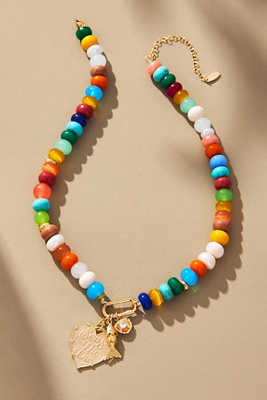 By Anthropologie Beaded Cluster Charm Necklace In Multicolor