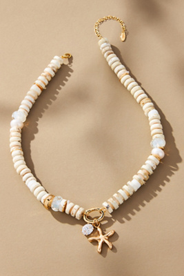 By Anthropologie Beaded Cluster Charm Necklace In White