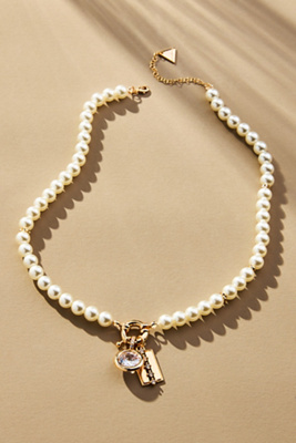 By Anthropologie Beaded Cluster Charm Necklace In White