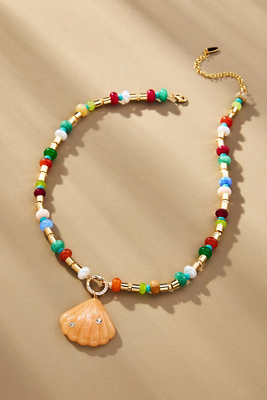 By Anthropologie Beaded Cluster Charm Necklace In Orange