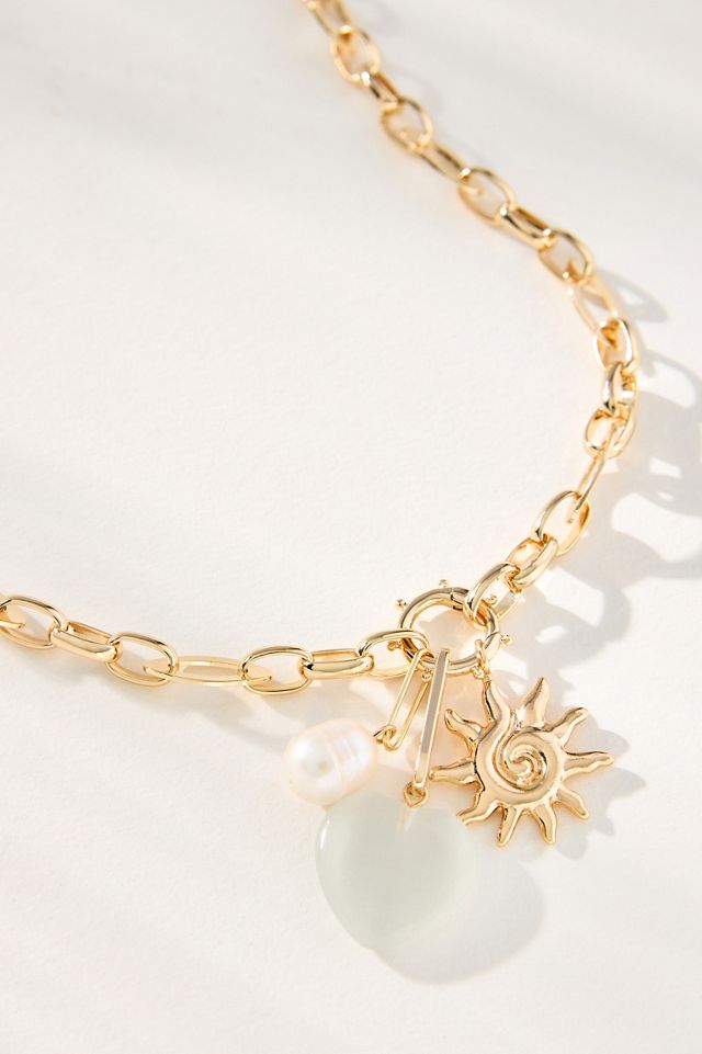 Thick Chain Charm Cluster Necklace #1