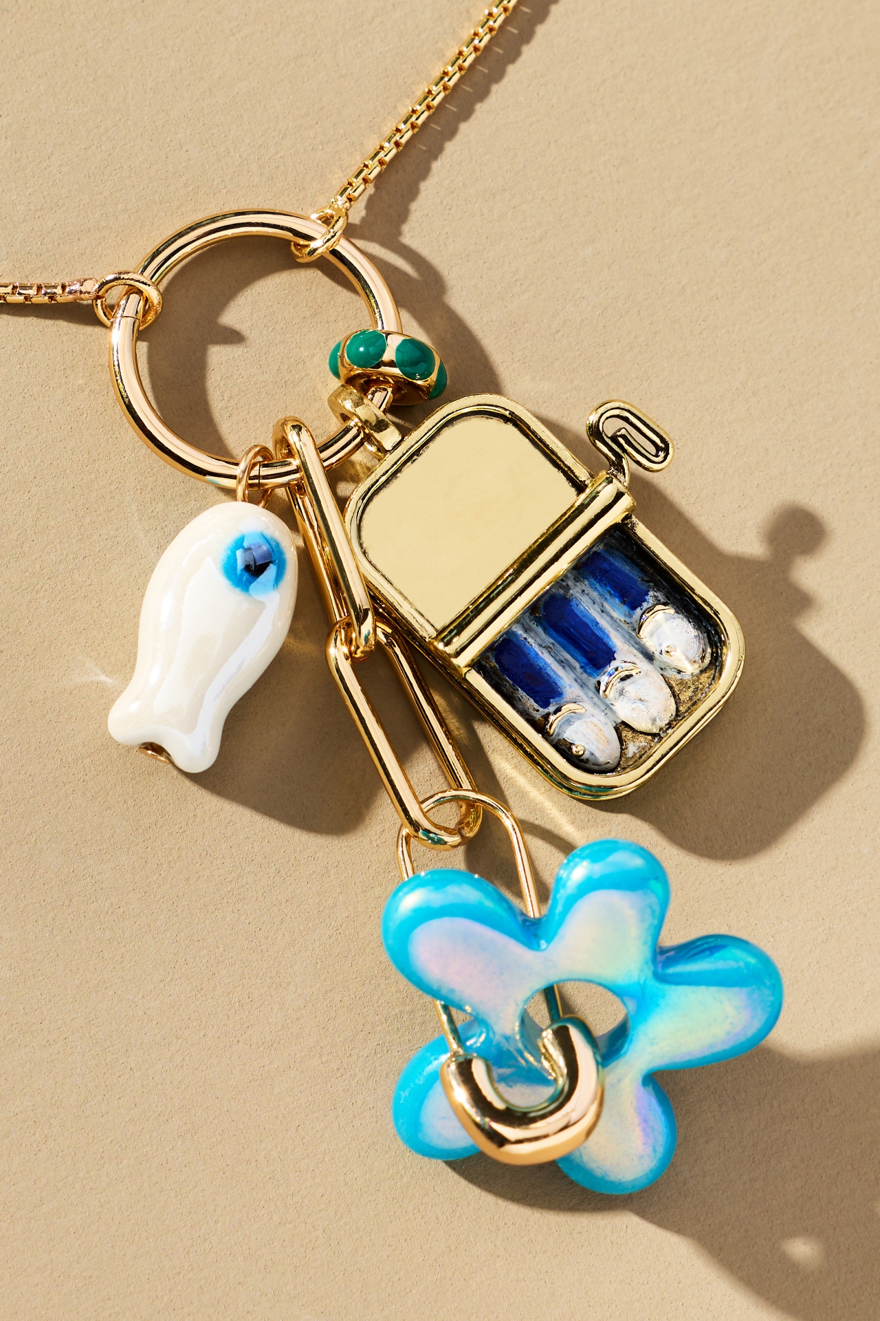 Thick Chain Charm Cluster Necklace