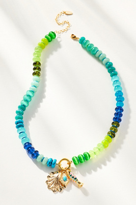 By Anthropologie Beaded Charm Cluster Necklace In Blue