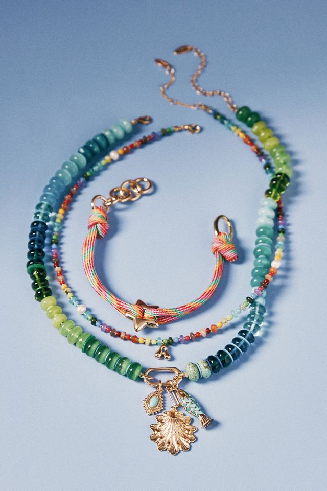 Beaded Charm Cluster Necklace #1