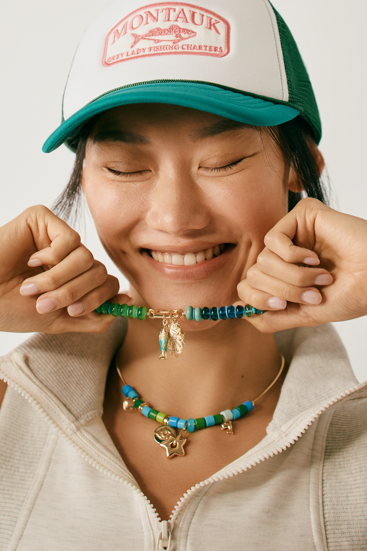 Beaded Charm Cluster Necklace