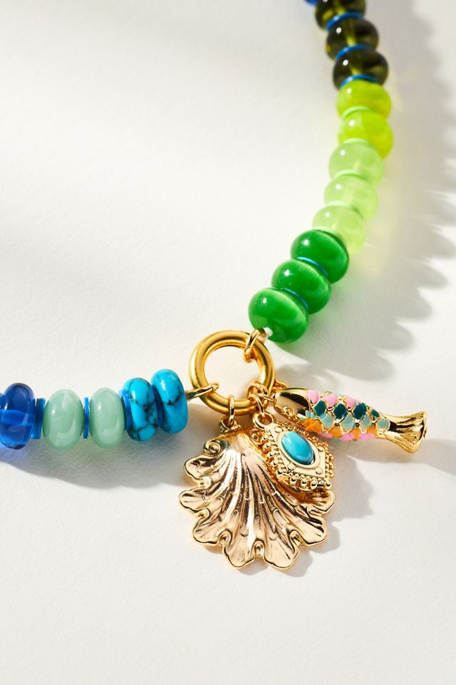 Beaded Charm Cluster Necklace #3