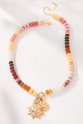 By Anthropologie Beaded Charm Cluster Necklace In Pink