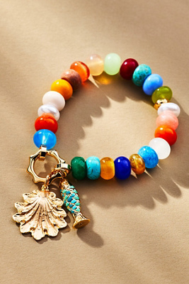 By Anthropologie Beaded Charm Stretch Bracelet In Multicolor