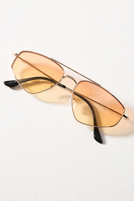 Anthropologie Rectangle Wire Aviator Sunglasses In Gold