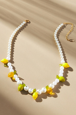 By Anthropologie Beaded Fruit Icon Charm Necklace In White