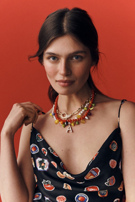 By Anthropologie Beaded Fruit Icon Charm Necklace In Red