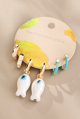 By Anthropologie Icon Charm Huggie Hoop Earrings, Set Of 2