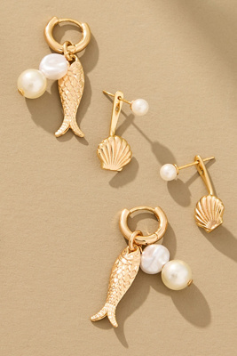By Anthropologie Fruit Charm Huggie Hoop Earrings, Set Of 2