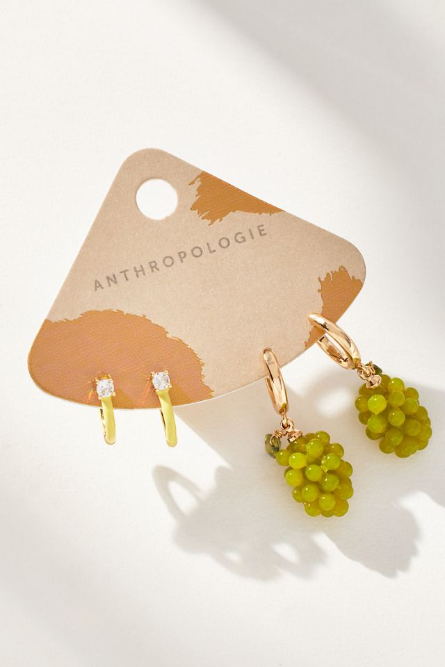 Aretes de Aro Huggie con Dijes de Frutas, Set de 2 #2