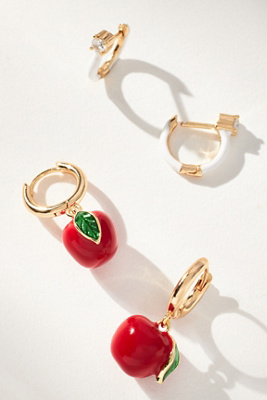 By Anthropologie Fruit Charm Huggie Hoop Earrings, Set Of 2 In Red