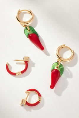 By Anthropologie Fruit Charm Huggie Hoop Earrings, Set Of 2 In Red