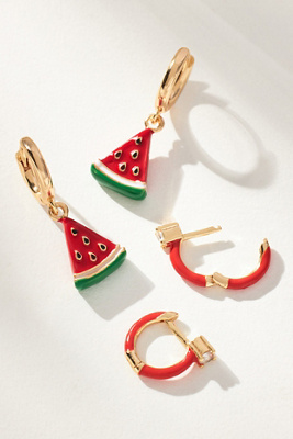 By Anthropologie Fruit Charm Huggie Hoop Earrings, Set Of 2 In Pink