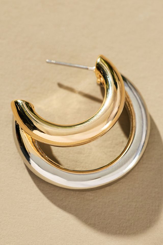 Mixed Metal Half-Moon Hoop Earrings #2