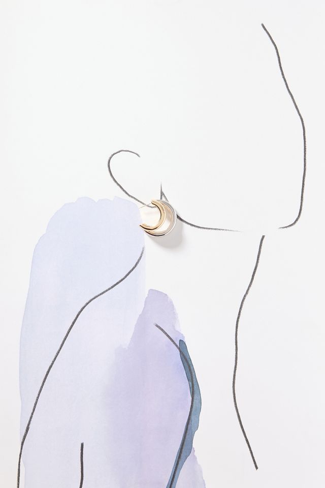 Mixed Metal Half-Moon Hoop Earrings #3