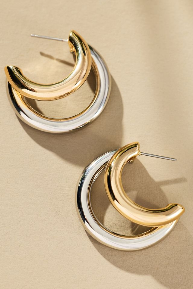 Mixed Metal Half-Moon Hoop Earrings #1