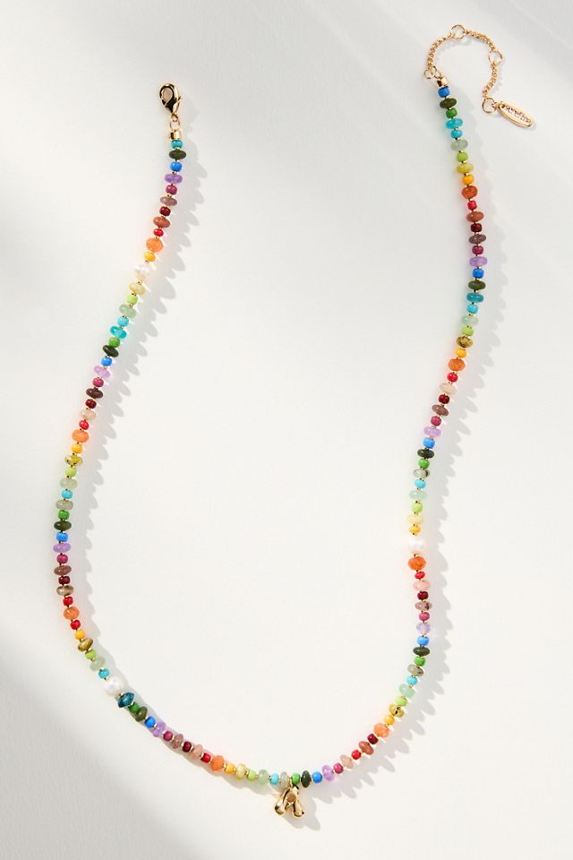 Beaded Mini Bubble Letter Monogram Necklace #1