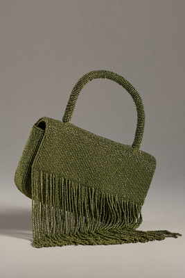 By Anthropologie Beaded Fringe Bag In Green