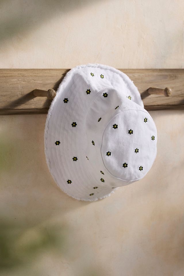 Embroidered Daisies Cotton Bucket Hat #1