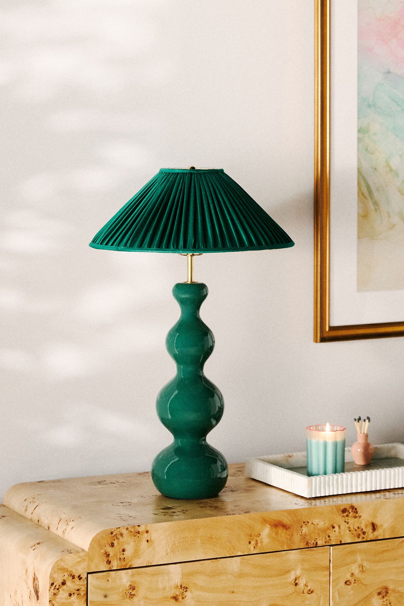 Pooky The Wobster Ceramic Ruched Shade Table Lamp - Green / Green, Standard, One Size