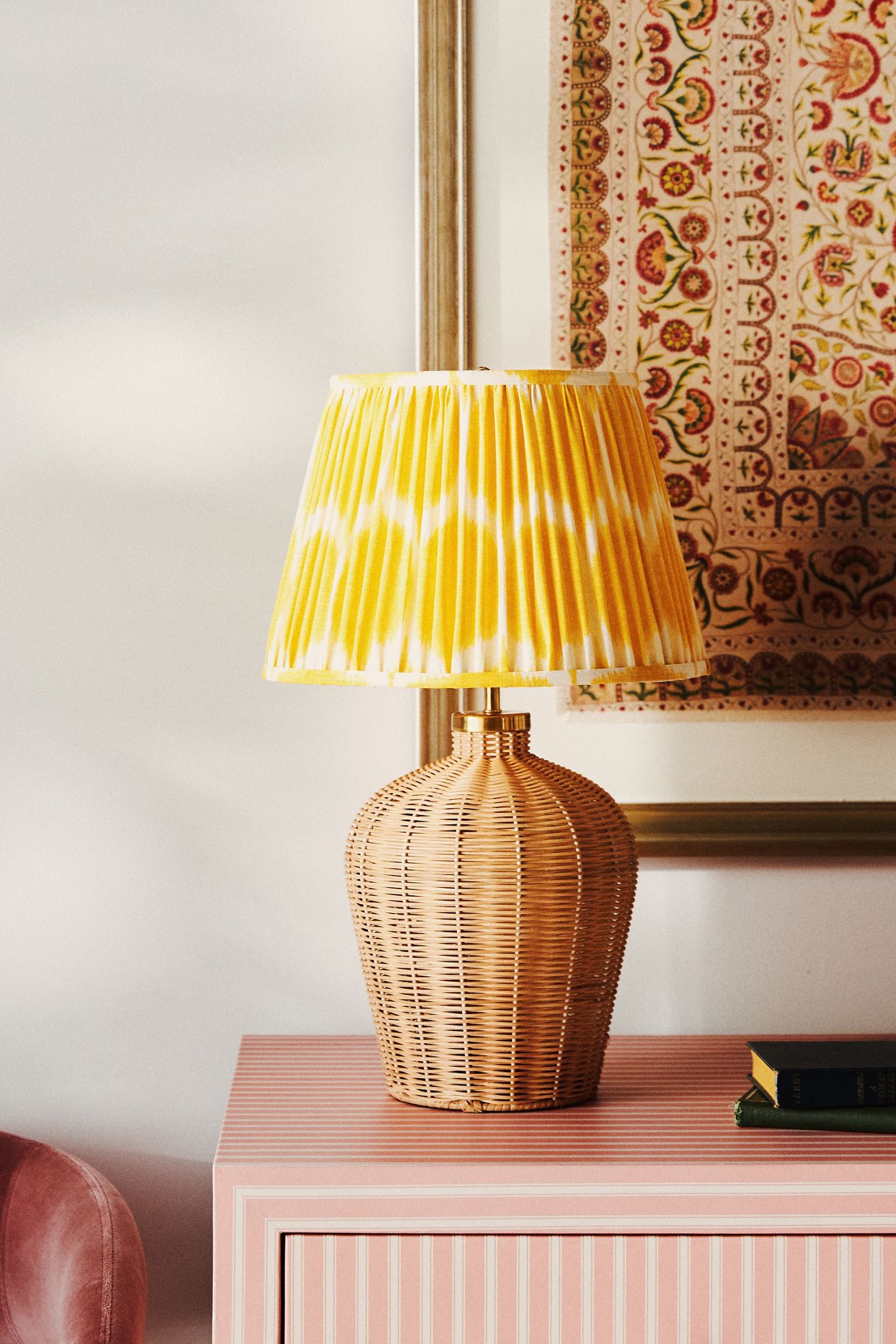 Pooky Rattle Rattan Table Lamp - Natural/Yellow, One Size