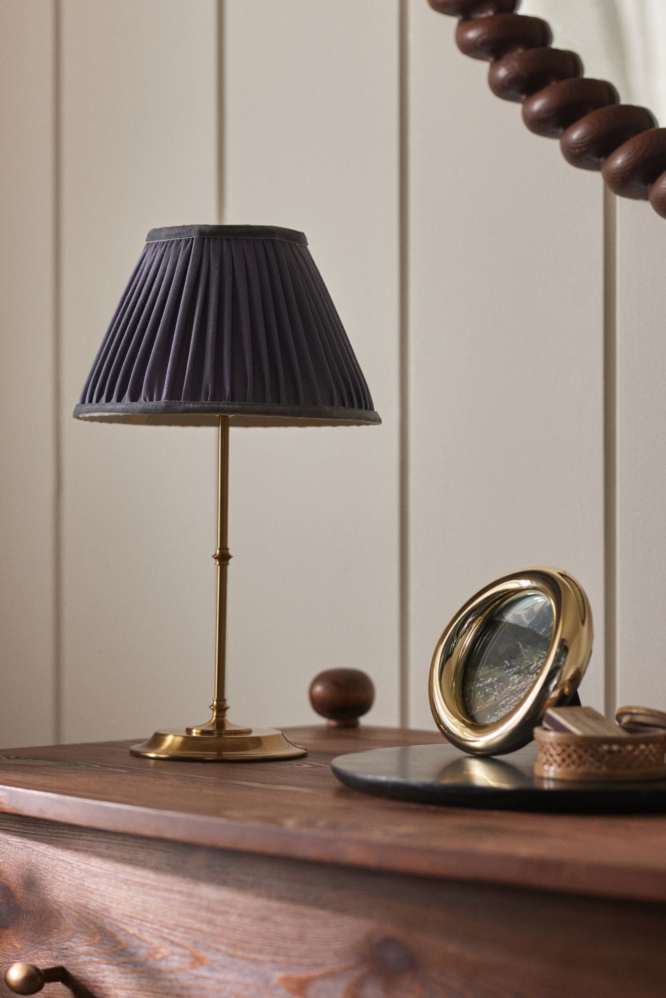 Pooky Reed Cordless Portable Metal Ruched Shade Table Lamp - Grey / Brass, Standard, One Size