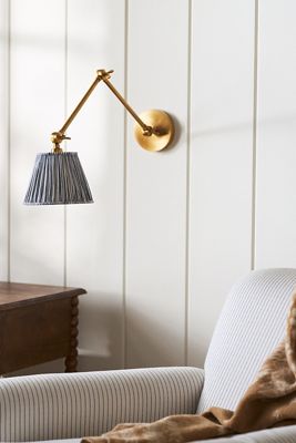 Pooky Stork Ruched Shade Metal Articulating Sconce Wall Light