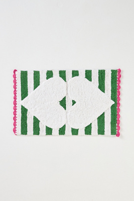 Anthropologie Hearts Tufted Cotton Crochet Bath Mat In Green