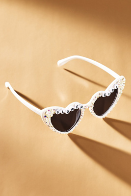 Untamed Petals Flower Girl Embellished Heart Sunglasses In White