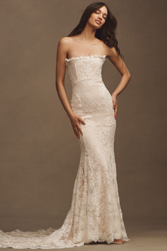 Wtoo by Watters Pendant Lace Off-The-Shoulder Long-Sleeve Ball-Skirt Wedding Gown