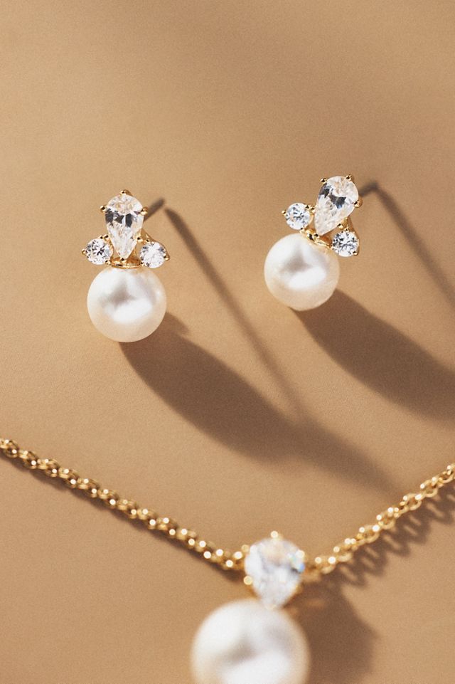 NADRI Bridesmaids Pearl Pendant Necklace & Earrings Set #1