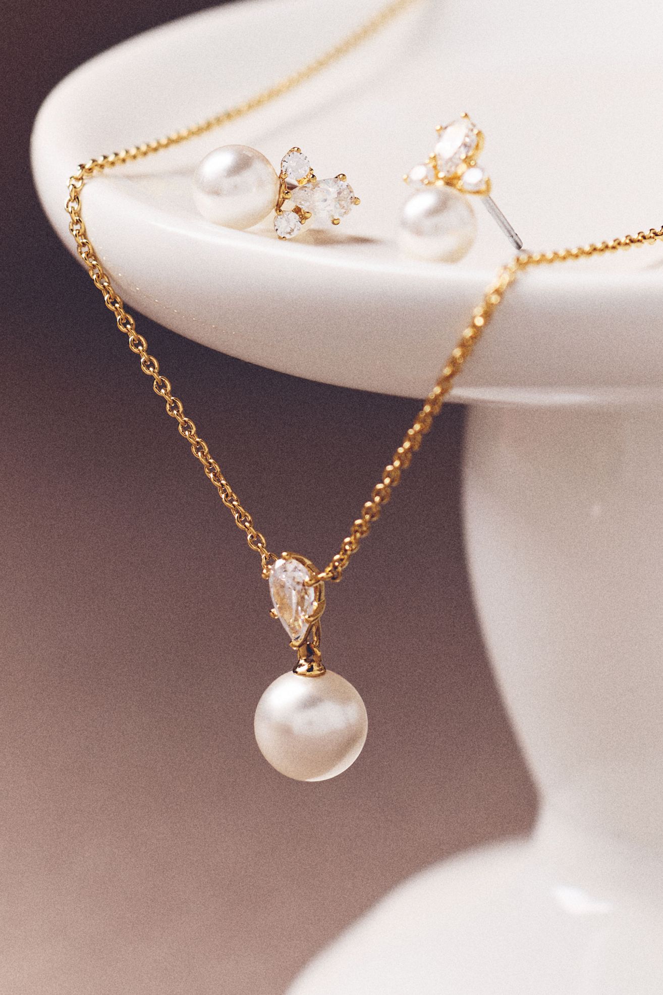 NADRI Bridesmaids Pearl Pendant Necklace & Earrings Set - Gold, Standard, One Size