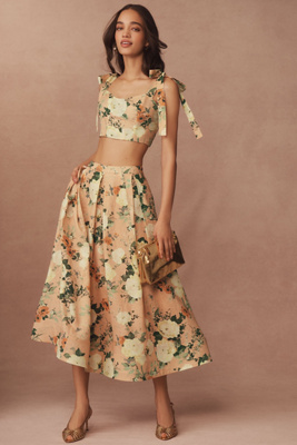 Bhldn Bailey Linen Blend Cami & Midi Skirt Set In Pink