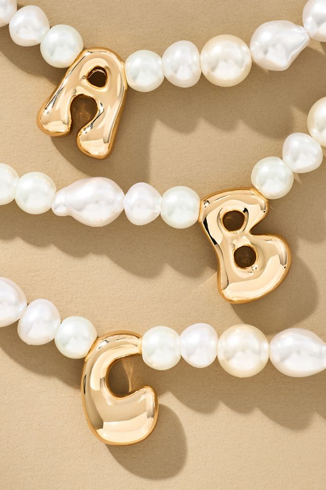 Pearl Bubble Letter Monogram Necklace #1
