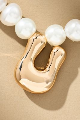 Pearl Bubble Letter Monogram Necklace