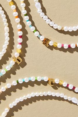 Pearl Beaded Bubble Letter Lowercase Monogram Necklaces, Set of 2