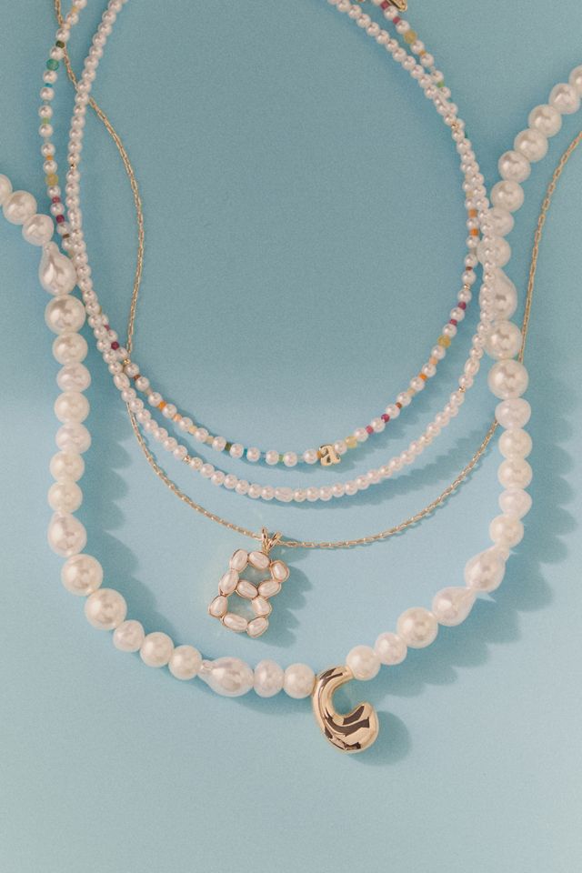Pearl Beaded Bubble Letter Lowercase Monogram Necklaces, Set of 2 #4
