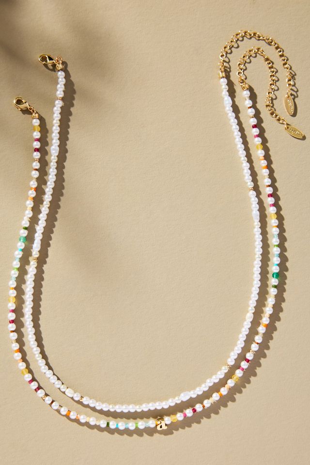 Pearl Beaded Bubble Letter Lowercase Monogram Necklaces, Set of 2 #2