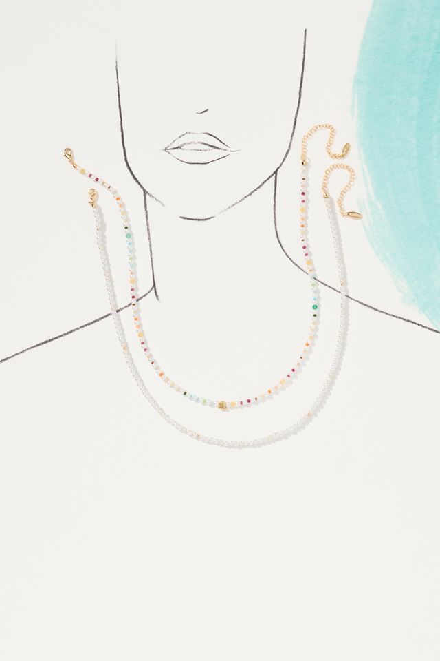 Pearl Beaded Bubble Letter Lowercase Monogram Necklaces, Set of 2 #3