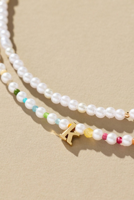 By Anthropologie Pearl Monogram Necklaces, Set Of 2