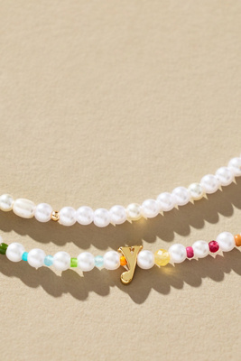 By Anthropologie Pearl Monogram Necklaces, Set Of 2